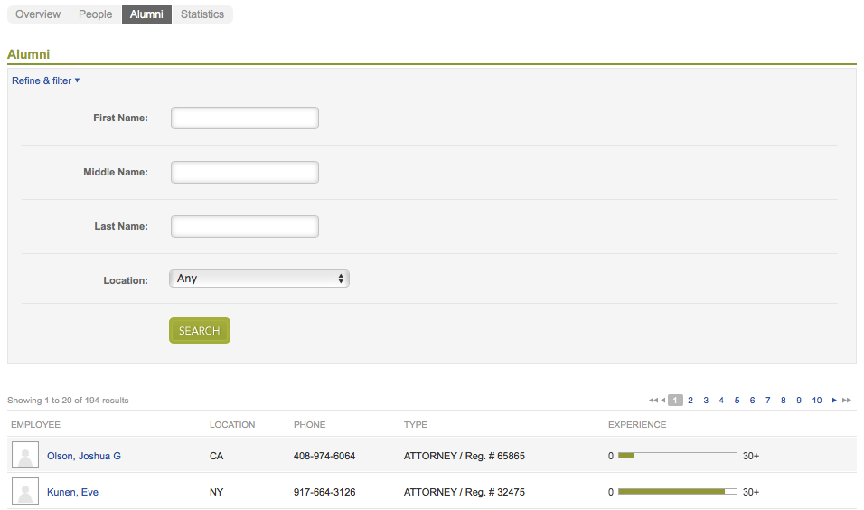 Alumni Search Refine